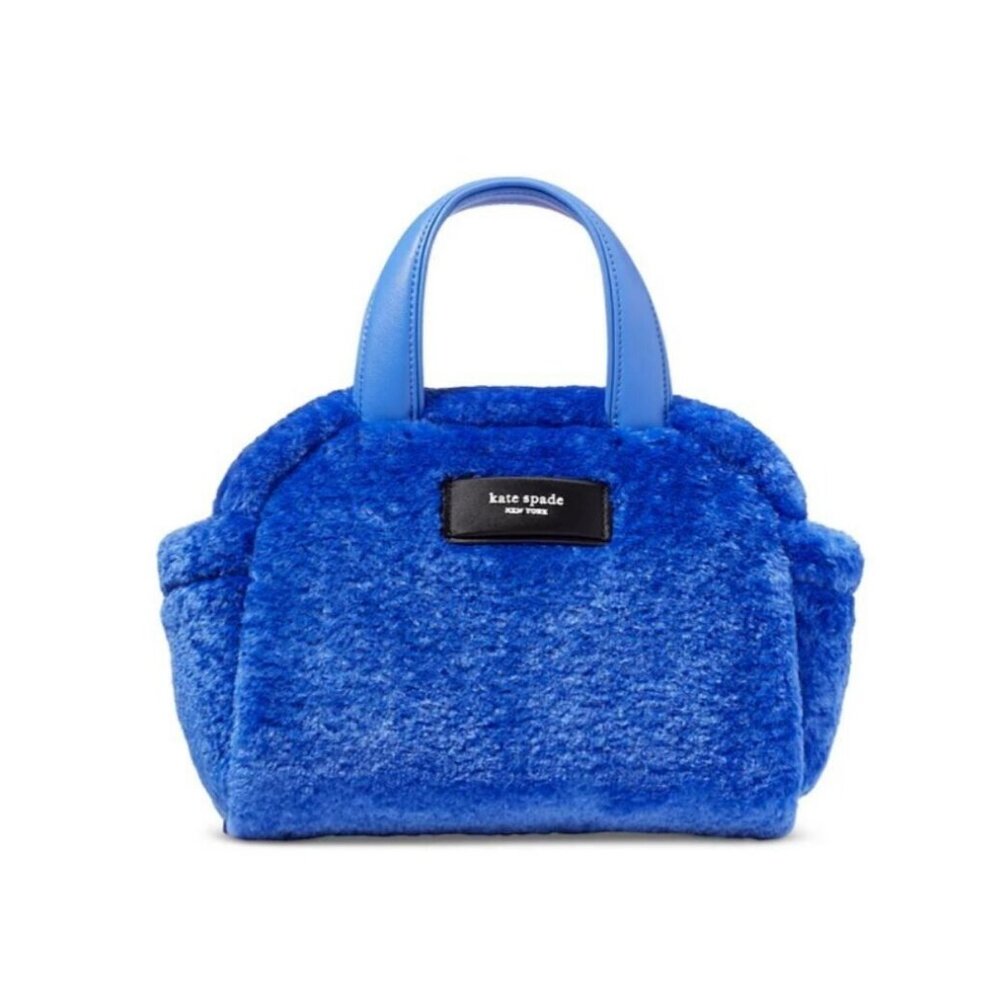 KATE SPADE NY Apres Chic faux-fur shearling small satchel crossbody bag -BLUE - Picture 2 of 16
